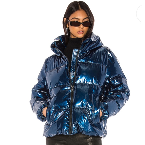 KENDALL + KYLIE Metallic Puffer Jacket in Blue S - Picture 3 of 12